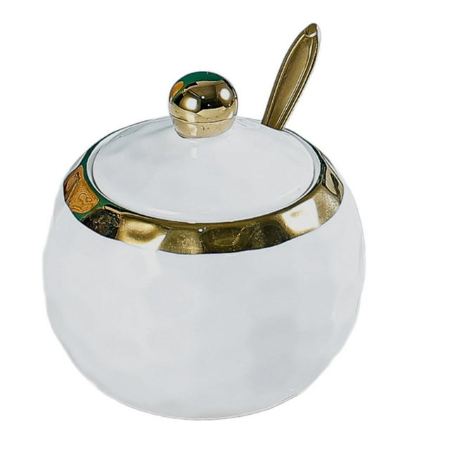 CUITING Ceramic Sugar Bowl Container with Lid and Spoon Spice Seasoning Box Ceramic Condiment Pot Condiment Jar for Counter Orange