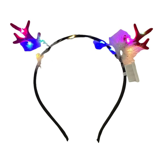 Diadema con plumas y cuernos de ciervo iluminados, novedosa diadema para el cabello para fiestas en nocturnos