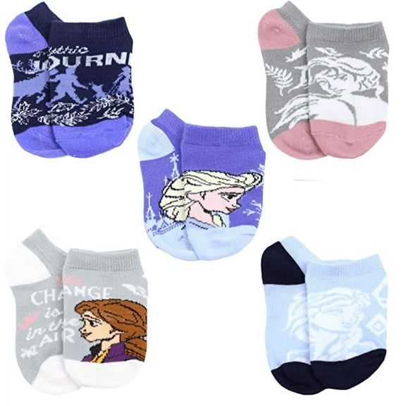 Disney Frozen 2 Elsa Anna Girls Toddler 5 Pack No Show Socks Set Shoe Size 10-4 Sock Size 6-8