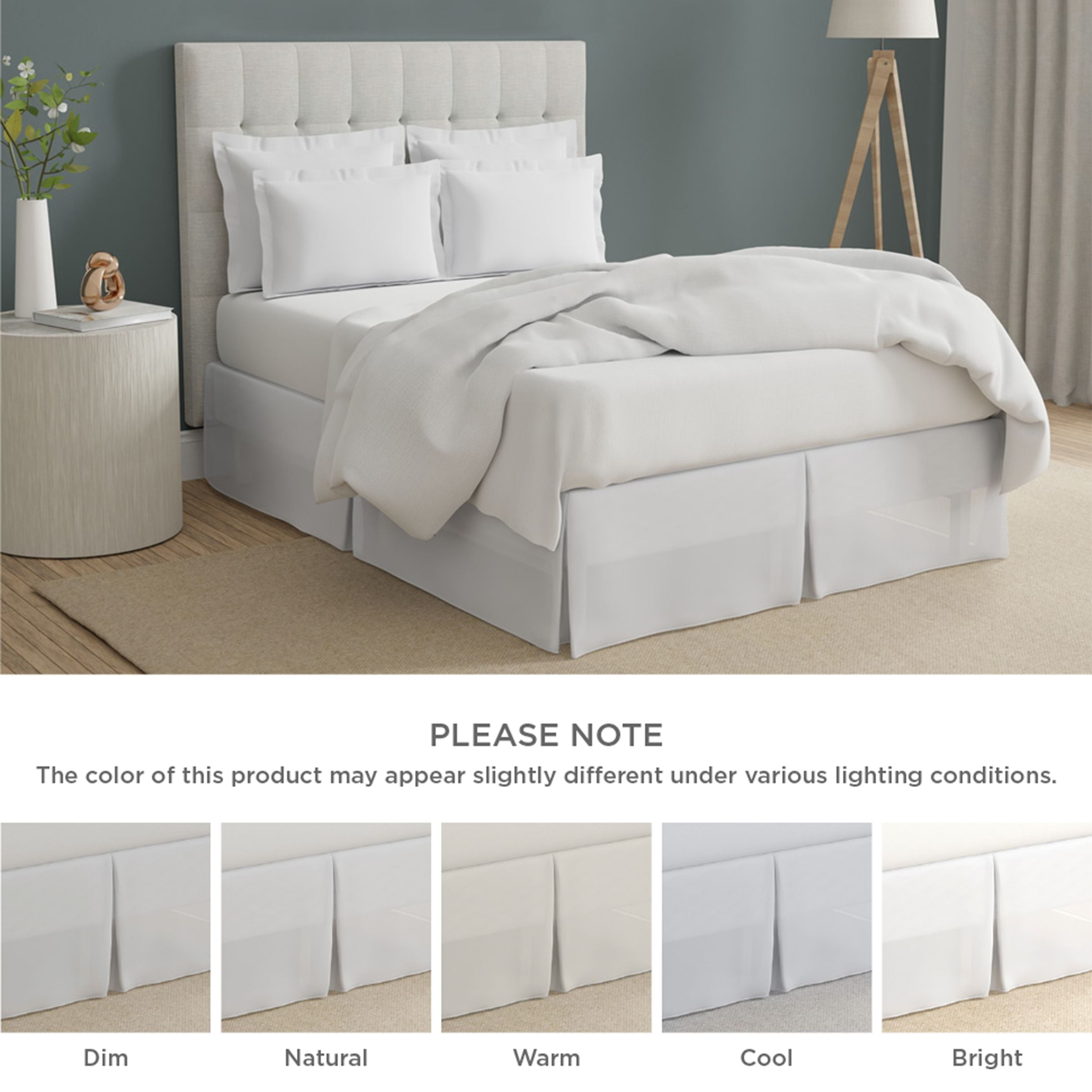 Everhome Emory Hotel Solid Border Bed Skirt, Tailored 15" Drop, White/Skyway Light Blue