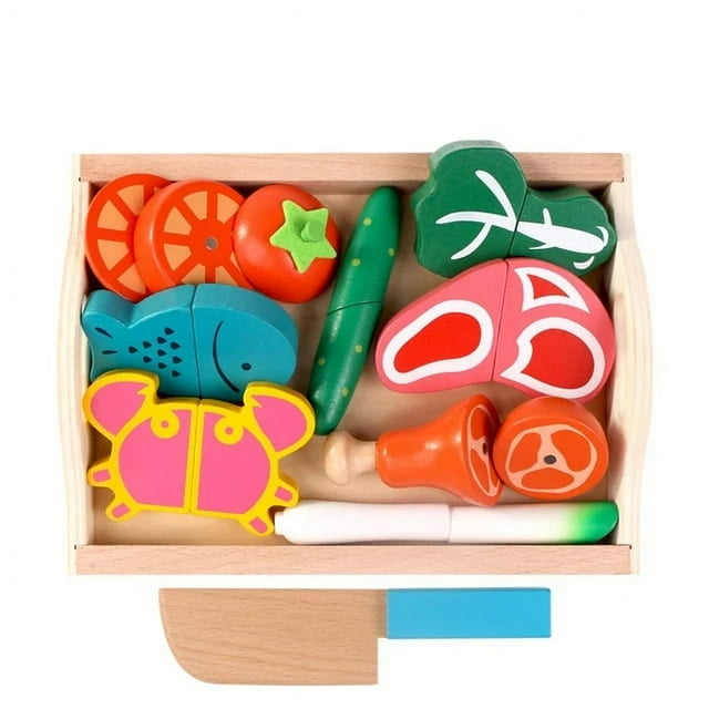 DIY Wooden Pretend Play Kitchen Toy Cut Fruit Vegetables Simulation Kitchen Set Early Education Toys For Children Kids Girl
