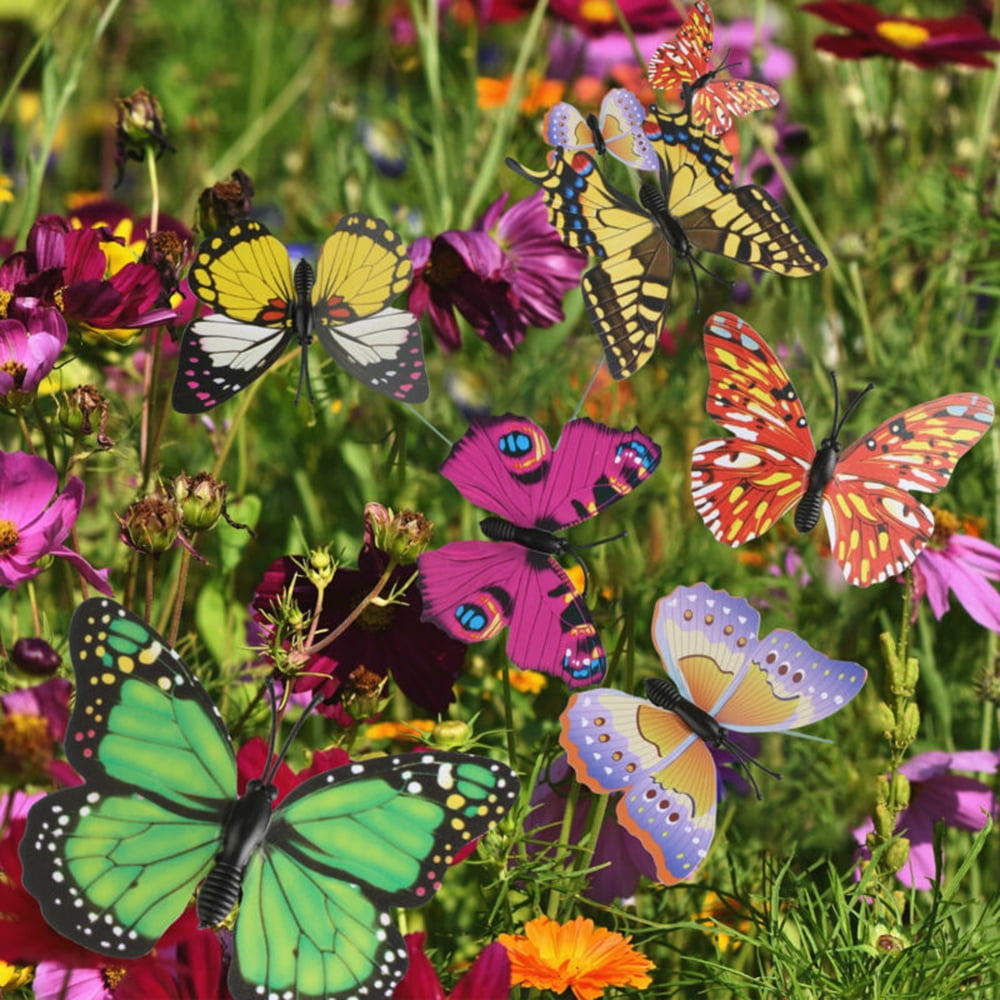 50pcs Butterfly Stakes Outdoor Yard Flower Planter Pot Bed Garden Decor Yard Art 