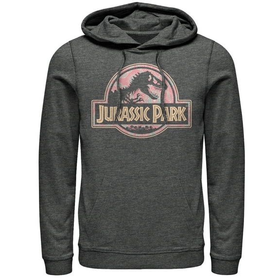 Men's Jurassic Park Logo Henna Print  Pull Over Hoodie Charcoal Heather Large