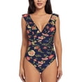 thumbnail image 2 of Yiaed Flower Print Women's Ruffled One Piece Swimsuit V Neck Swimwear Slimming Monokini for Woman-Medium, 2 of 8