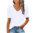 thumbnail image 1 of Camiseta informal para mujer, cuello en V sólido, manga abullonada bonita, jersey de manga corta, blusa, Tops Fridja  hjk4924, 1 of 9