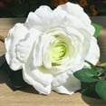 thumbnail image 3 of Enova Home Artificial 2 Large Silk Roses Flowers and Mixed Greenery Arrangement in Clear Glass Vase with River Rock (White), 3 of 3