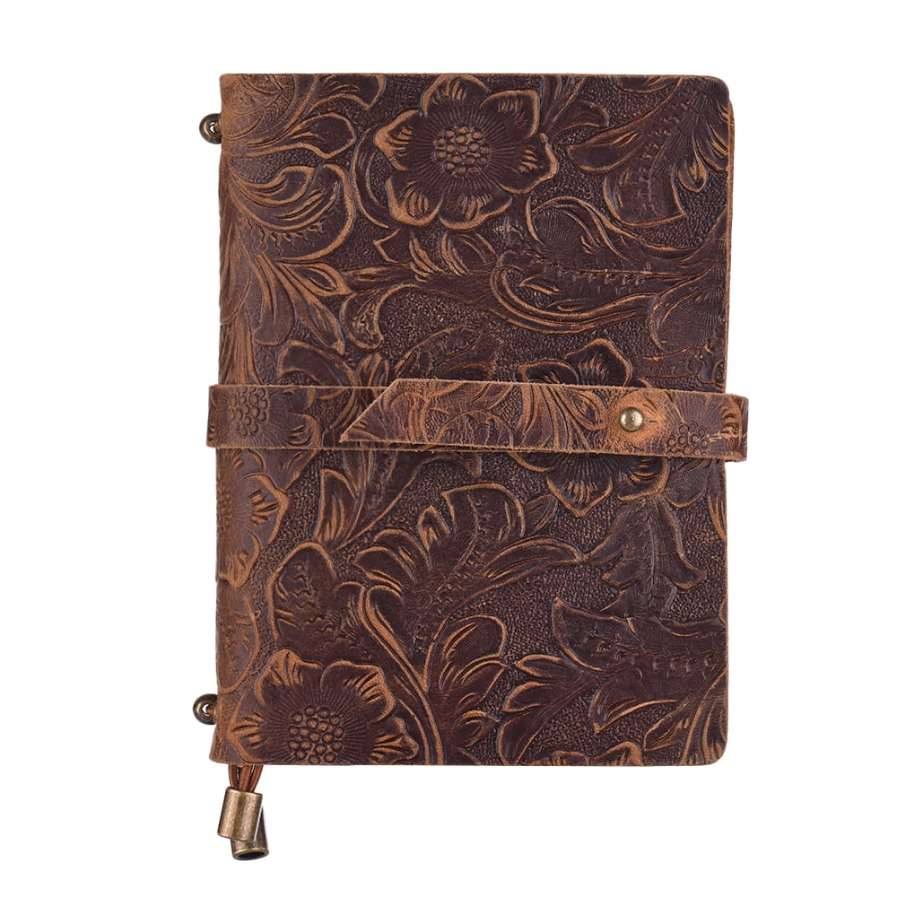 Leather Vintage Embossed Pattern Travel Journal Notebook Lined Blank Grid Paper Diary Refillable