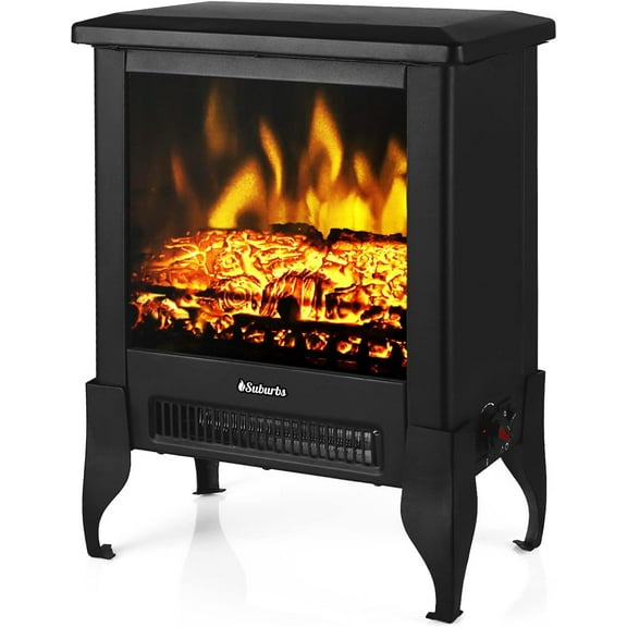 TURBRO Suburbs TS17 Compact Electric Fireplace Stove, 18” Freestanding Stove Heater with Realistic Flame - CSA Certified - Overheating Safety Protection - for Small Spaces - 1400W