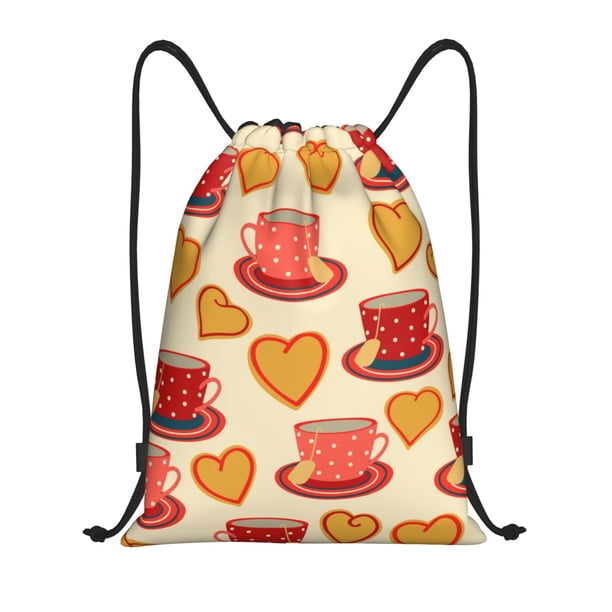 Fotbe Cups of Tea Bolsa Mochila con Cordón Estampada, Bolsa de Gimnasio Deportiva, Bolsa Cinch, Bolsa con Cordón para Hombres y Mujeres-Small