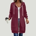 thumbnail image 2 of aohooy Long Zip Up Hoodie Women Oversized Long Sleeve Pullover Tunic Sweatshirts with Pockets Athletic Lightweight Plus Size Wine,M, 2 of 8