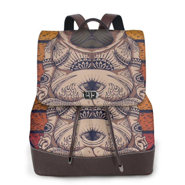 Disketp Pug dog Yoga Mochila de Cuero para Mujer, Bolso de Espalda Antirrobo con Estilo para Viaje, Trabajo y Uso Diario