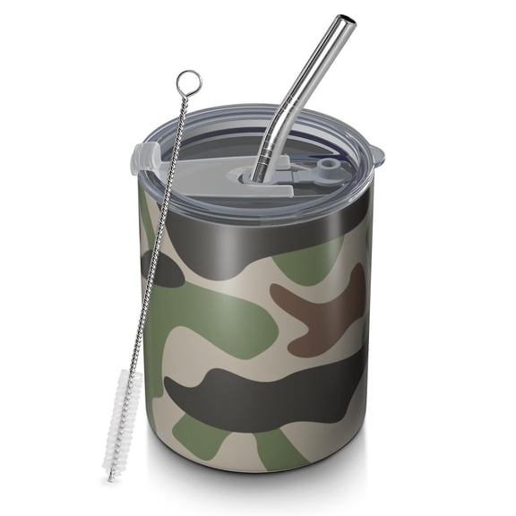 Camouflage 12oz Stainless Steel Coffee Mug – Double-Wall Insulated Cup with Spill-Resistant Lid, 360° Full-Print Design, Keeps Drinks Hot & Cold for Home, Office, Travel, Thanksgiving,Christmas