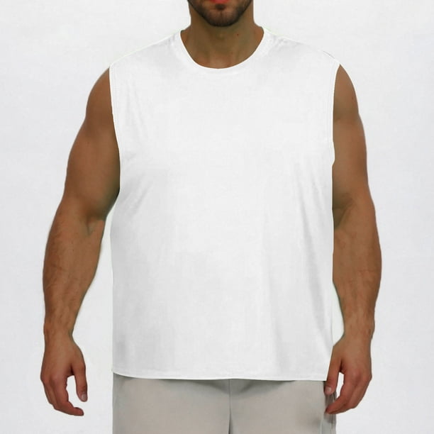 Ceisia Men's Plus Size Solid Color Mesh Crew Neck Tank Top, Breathable Sleeveless Fitness Shirt for Big & Tall Men White XXXXL Gifts