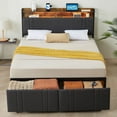 thumbnail image 6 of LED Twin Size Bed Frame with Storage Headboard & 1 Drawers,Heavy Duty Metal Bed base Upholstered Platform Bedroom Furniture Charging Station Black,Z-hom, 6 of 8
