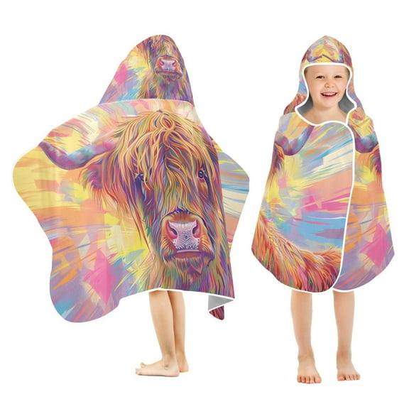 Highland Cow Kids Hooded Beach Towel Baby Bath Poncho Towels with Hood Absorbent 50"x23.5" for Pool Swimming
