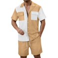 thumbnail image 4 of Men Summer Casual Short Sets Contrast Short Sleeve Button Down Shirt And Shorts Set 2 Piece Outfits Tracksuit Vacation Sets for Men Khaki M, 4 of 5