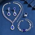 thumbnail image 5 of AEXTO Blue Silver Wedding Jewelry Set Rhinestone Necklace Earrings Bracelet Sets Prom Formal Costume Jewelry for Women and Brides, 5 of 7