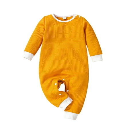 

Calsunbaby Infant Babies Boy Girl Romper Ginger Geometry Patterns Round Collar Long Sleeve Jumpsuit