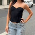 thumbnail image 2 of KHONTS Women's Y2k Bustier Corset Tops Going out Overbust Corset Tops Strapless Lace up Mesh Bustier Tops Black XL, 2 of 6