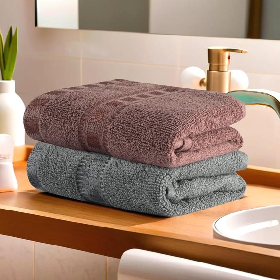 Urbane Home Cotton Hand/Face Towels 400 Gsm | Easily Washable | Workout Gym Napkins For Men - Grey & Brown (Pack Of 2)