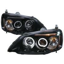Spec-D Tuning LED Halo Glossy Black Housing Smoke Lens Projector Headlights Compatible with 2001-2003 Honda Civic 2/4 Door, Left Right Pair Headlamps Assembly