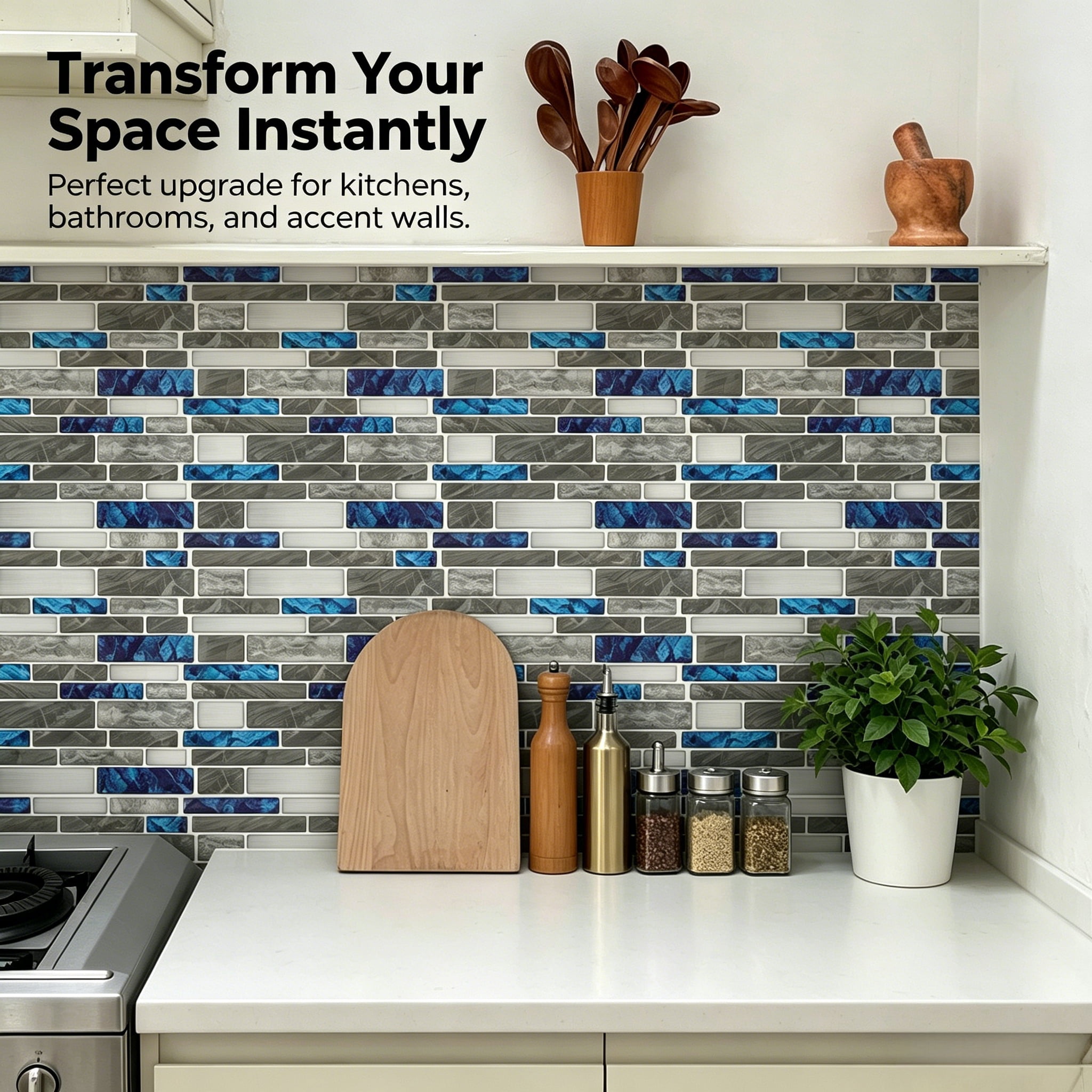 Yeslife 10-Sheets Premium Self-Adhesive Marble Backsplash Tiles, 12" x 12" Peel-and-Stick Wall Tile for Kitchen Bathroom Fireplace, 3D Gel Thickened, No Grout No Glue