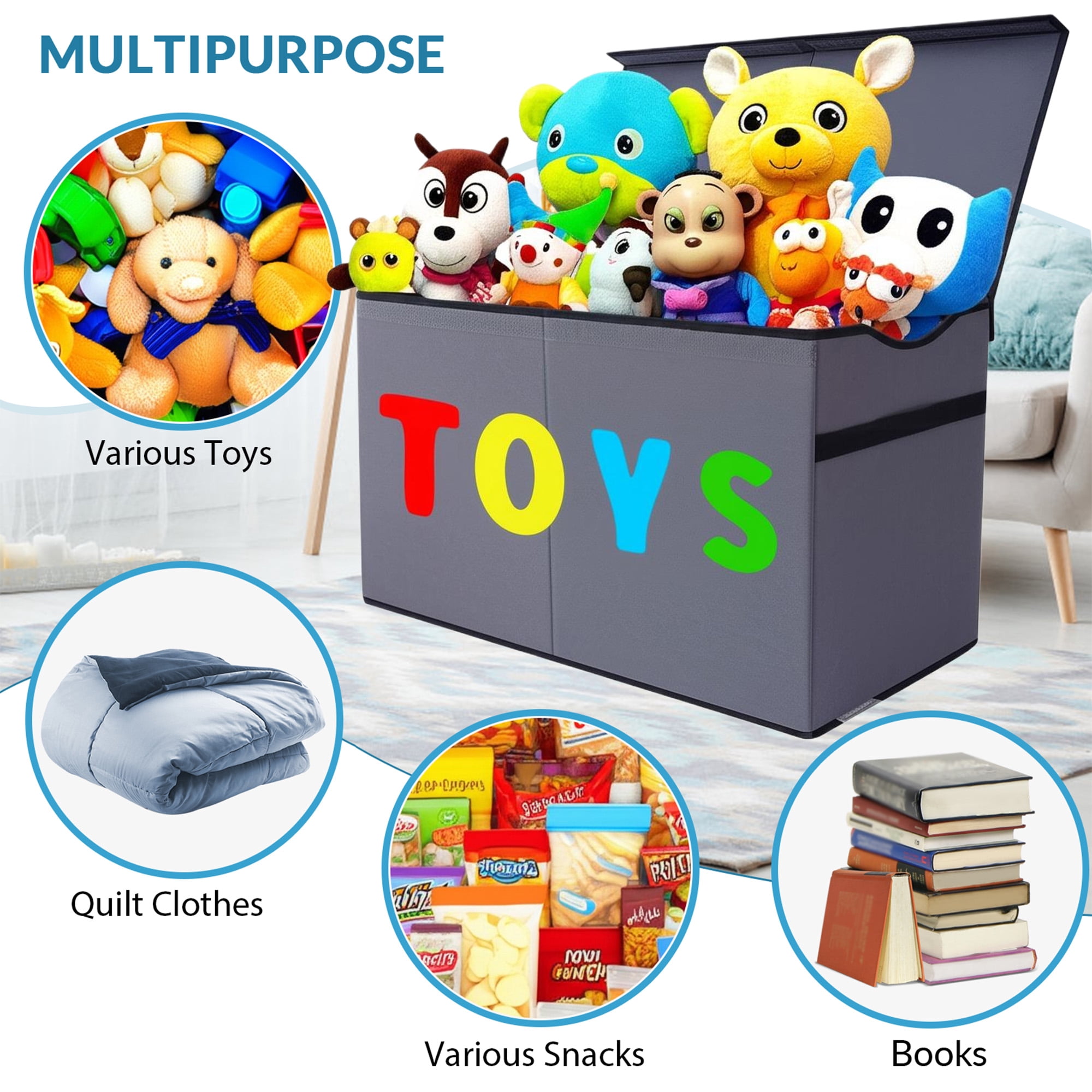 VICTORICH Large Children's Collapsible Toy Storage Fabric 32 gal Kids Room Toy Chest, Gray