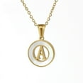 thumbnail image 2 of Collar de letras de acero inoxidable redondo con concha de oro de 18 quilates, anillo de acero de titanio de moda europea y americana, colgante de 26 letras para mujer, 2 of 6