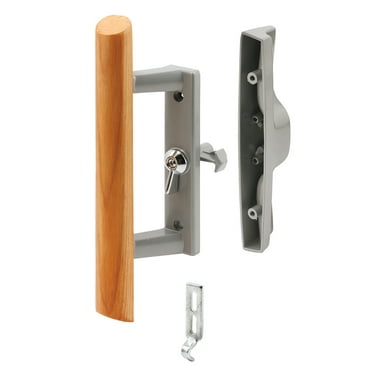3-15/16 in., Gray Diecast, Sliding Patio Door Handle with Wood Handle