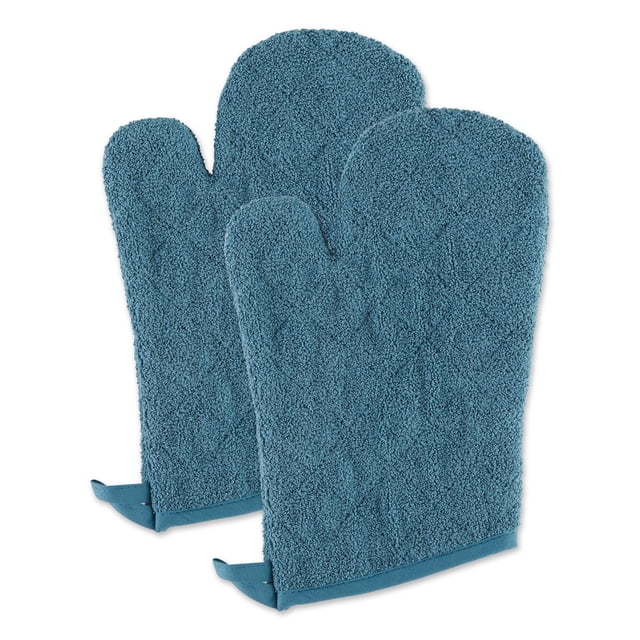 Manoplas para horno DII de algodón acolchado color azul tormenta, juego de 2 piezas