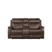Steve Silver Valencia Leatherette Dual Power Reclining Loveseat with Console, Walnut Color