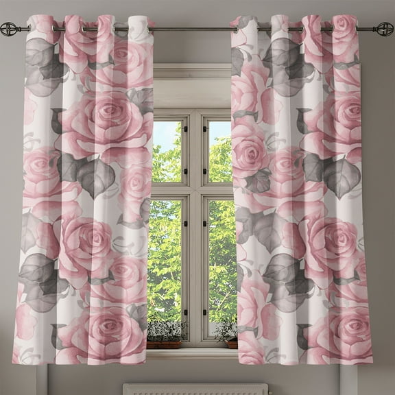 Ambesonne Rose Pattern Grommet Curtain, Soft Aquarelle Floral, 50"x60", Pale Pink Taupe Grey