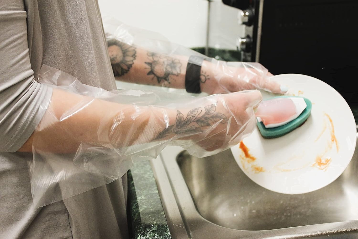 Kleen Chef Disposable 23" inch Elbow Length Poly Gloves for Cleaning & Food Handling - One Size, 100 per box (1 Box)