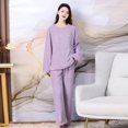 thumbnail image 3 of Pyjama en Flanelle Automne Hiver pour Femmes Deux Pièces Ample Décontracté Vêtements de Maison Nouveau Col Rond Pyjama Simple en Polaire Corail Rayé pour Femmes, 3 of 5