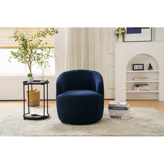 Swivel Accent Chair, Modern Teddy Fabric Upholstered Armchair Lounge Chair with Metal Base and Padded Cushion Comfy Single Sofa Chair with 360 Degree Swiveling Accent Chairs for Living Room, Blue