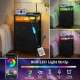 thumbnail image 4 of Night Stand with Charging Station, LED Nightstand with USB Ports and Outlets, End Table with Fabric Drawers and Storage Shelf, Black, 4 of 8