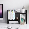 thumbnail image 1 of Jerry & Maggie - Desktop Organizer Office Storage Rack Adjustable Wood Display Shelf - Free Style Double H Display - True Natural Stand Shelf - Black, 1 of 4