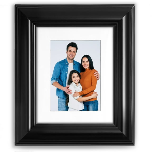 8x10 2" Traditional Black Picture Frame (Polystyrene), Displays 5X7 Photo with White Mat