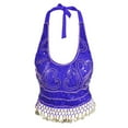 thumbnail image 6 of BYHONG Women's Sequin Tassel Tank Top Belly Dance Crop Blouse Sleeveless Sparkly Party Top for Women Dark Blue One Size, 6 of 7