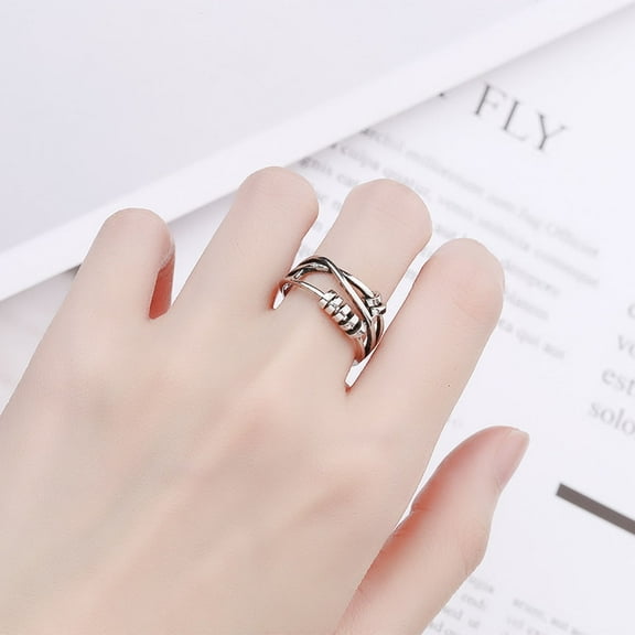 AOOOWER Female Three-ring for Smart Index Finger Ring Transfer Beads Live Mouth Jewelry