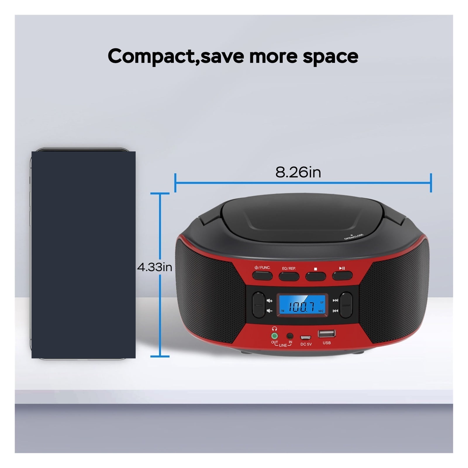 CD Player Bluetooth AUX IN Input Support Headphones 5 EQ Modes Multifunctional Digital ,Multi-Functional