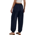 thumbnail image 4 of Tnhcen Women's Linen Blend Joggers, Drawstring Elastic Waist Loose Fit Wide Leg Pants with Pockets & Cuffed Ankle, Casual Linen Look Cropped Pants for Women, S-2XL, 4 of 6