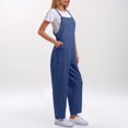 thumbnail image 4 of Combinaison Décontractée Confortable pour Femme, Couleur Unie, avec Poches, Printemps Été, Combinaison Boutonnée Décontractée, Combinaison pour Femme, Bleu, TTG, 4 of 7