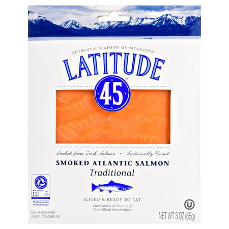 Latitude 45 Cold Smoked Salmon Serving Size 3oz, 1 Serving Per Container, 17g protein per serving