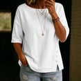 thumbnail image 2 of DeHolifer Women's Button Tops 3/4 Sleeve Crewneck Solid Color Lightweight Split Tee T-Shirts White 2XL, 2 of 8