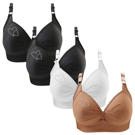 Clearance TOUMENY Back Smoothing Bra Nude Bra 4PC Woman s Printing Gathered Together Large Size Daily Bra Underwear No Rims