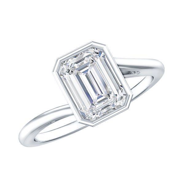 Rosec Jewels - Lab Grown Diamond Engagement Ring 2 Carat - 6X8 mm Emerald Cut Ring - EF-VS Quality, 925 Sterling Silver, US 4.00