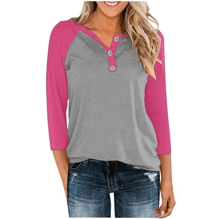 Women's Tops Under $10 Free Shipping Fashion Tees Casual Crewneck 3/4 Sleeve Loose T Shirt Ladies Blouses Shirts