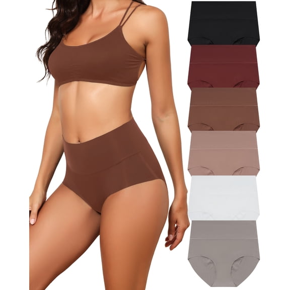 Aijolen 6 Pack High Waisted Seamless Underwear for Women Tummy Control Bikini Cheeky No Show Briefs S-2XL