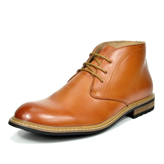Men's Ankle Modern Lace Up Dress Casual Chukka Leather Lined Oxfords Derby Boots BERGEN-02 BROWN Size 6.5